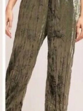 Anthropologie ett:twa Kinley Shale Pants Size Large Green Crushed Velvet Cropped